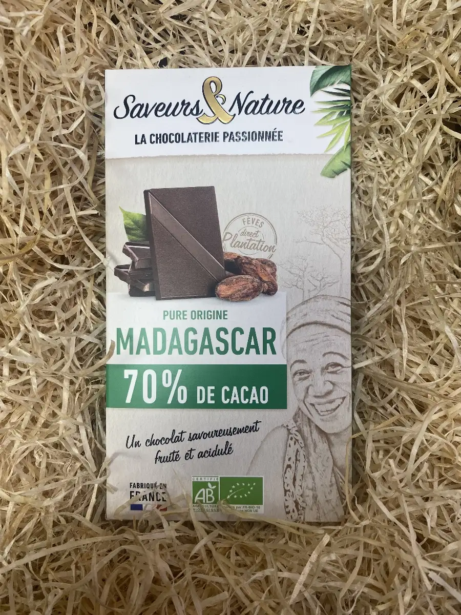 Saveur & Nature Chocolat Noir 70 % Cacao Pure Origine Madagascar (80g)