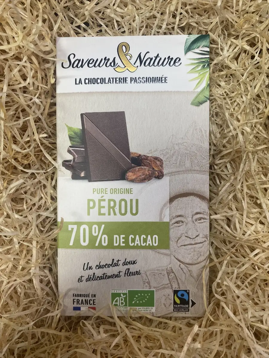Saveur & Nature Chocolat Noir 70 % Cacao Pure Origine Pérou (80g)